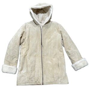 ST. JOHN’S BAY LEATHER Jacket Cream FAUX Sherling lining size medium soft warm